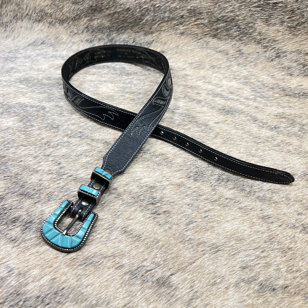 Leather Western Belt W/ Turquoise Sterling Buckle Set